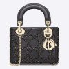 Replica Dior Women Mini Lady Dior Bag Black Calfskin Multicolor Beaded Cannage Embroidery