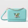 Replica Louis Vuitton LV Women Twist MM Handbag Blue Grained Calfskin Leather