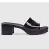 Replica Gucci Women GG Rubber Slide Sandal Black Mid-Heel 6 Cm Heel