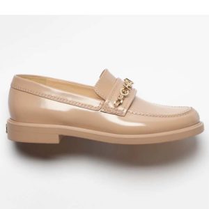 Replica Chanel Women CC Loafers Shiny Calfskin Light Brown 2 Cm Heel
