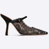 Replica Dior Women Shoes CD Capture Heeled Mule Black Transparent Mesh Suede Embroidered Roses