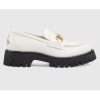Replica Gucci GG Women Lug Sole Horsebit Loafer White Shiny Leather 3 cm Heel