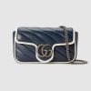 Replica Gucci GG Women GG Marmont Super Mini Bag in Blue Diagonal Matelassé Leather