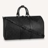 Replica Louis Vuitton LV Unisex Keepall Bandoulière 50 Bag Black Monogram Shadow Embossed Leather