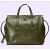 Replica Gucci Unisex Large Tote Bag Tonal Double G Forest Green Leather Original GG Canvas