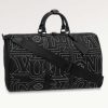 Replica Louis Vuitton LV Unisex Keepall 50B Black Nylon Cowhide Leather Signature Embroidery