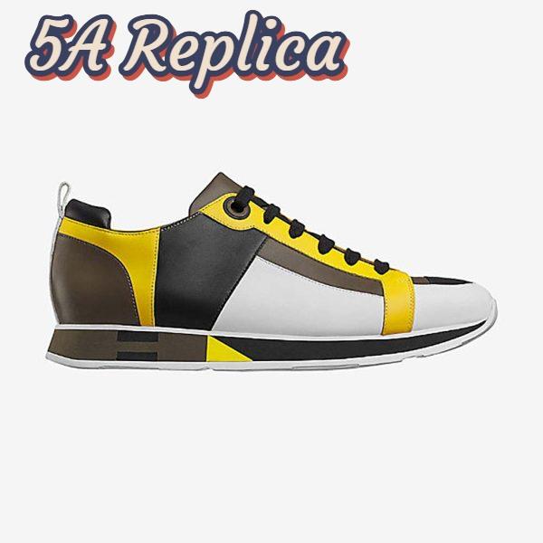 Replica Hermes Men Rebus Sneaker Shoes Black Yellow and Khaki Insert