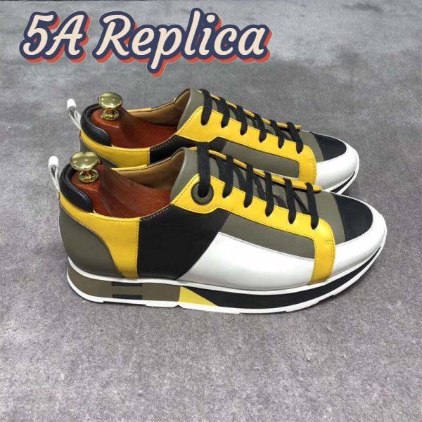 Replica Hermes Men Rebus Sneaker Shoes Black Yellow and Khaki Insert 3