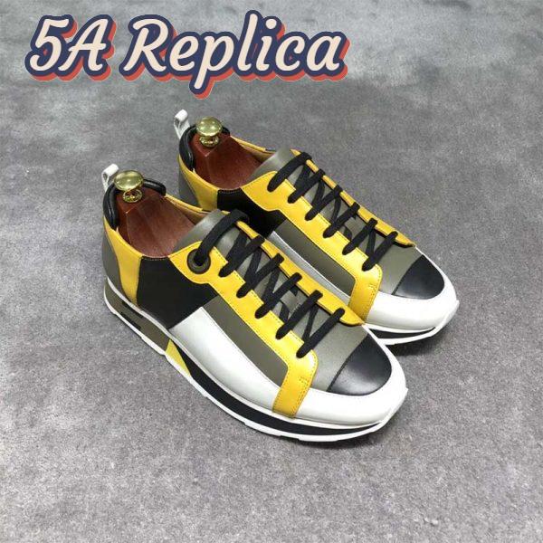 Replica Hermes Men Rebus Sneaker Shoes Black Yellow and Khaki Insert 4