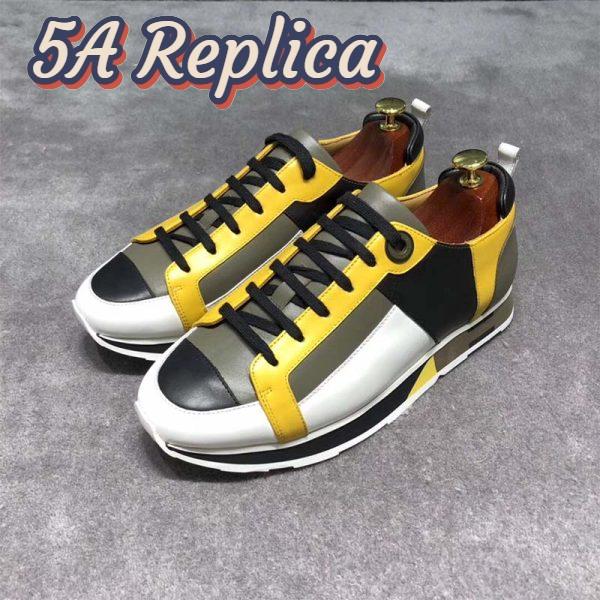 Replica Hermes Men Rebus Sneaker Shoes Black Yellow and Khaki Insert 5