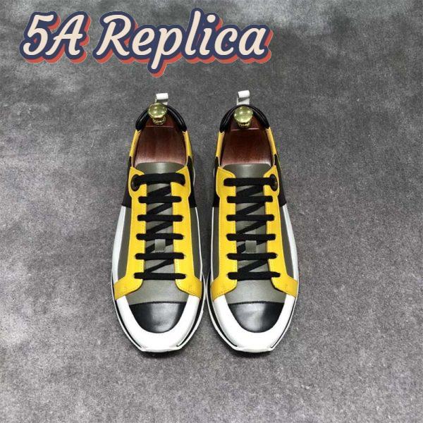 Replica Hermes Men Rebus Sneaker Shoes Black Yellow and Khaki Insert 6