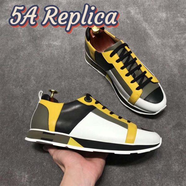 Replica Hermes Men Rebus Sneaker Shoes Black Yellow and Khaki Insert 8