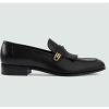 Replica Gucci Men’s GG Loafer Mirrored G Black Leather Fringe Low 3 Cm Heel