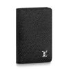 Replica Louis Vuitton LV Unisex Pocket Organizer Taiga Cowhide Leather-Black