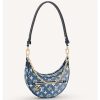 Replica Louis Vuitton LV Women Half-Moon Loop Baguette Handbag Navy Blue Denim Jacquard