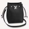 Replica Louis Vuitton LV Women Nano Lockme Bucket Bag Black Grained Calf Leather