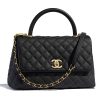 Replica Chanel Women Flap Bag with Top Handle in Grained Calfskin-Black
