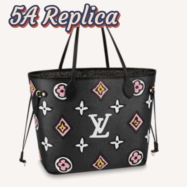 Replica Louis Vuitton LV Women Neverfull MM Tote Black Monogram Coated Canvas Cowhide Leather