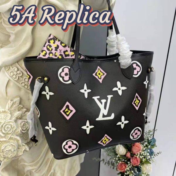 Replica Louis Vuitton LV Women Neverfull MM Tote Black Monogram Coated Canvas Cowhide Leather 4