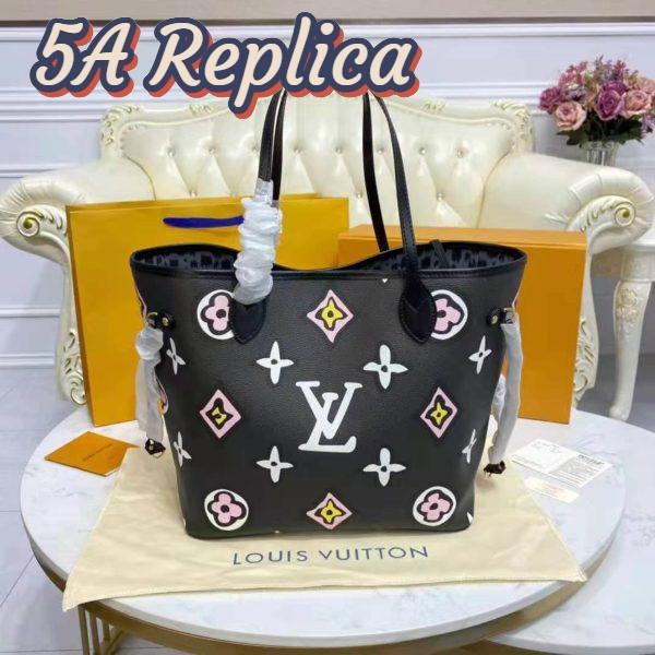 Replica Louis Vuitton LV Women Neverfull MM Tote Black Monogram Coated Canvas Cowhide Leather 6