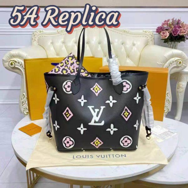 Replica Louis Vuitton LV Women Neverfull MM Tote Black Monogram Coated Canvas Cowhide Leather 7