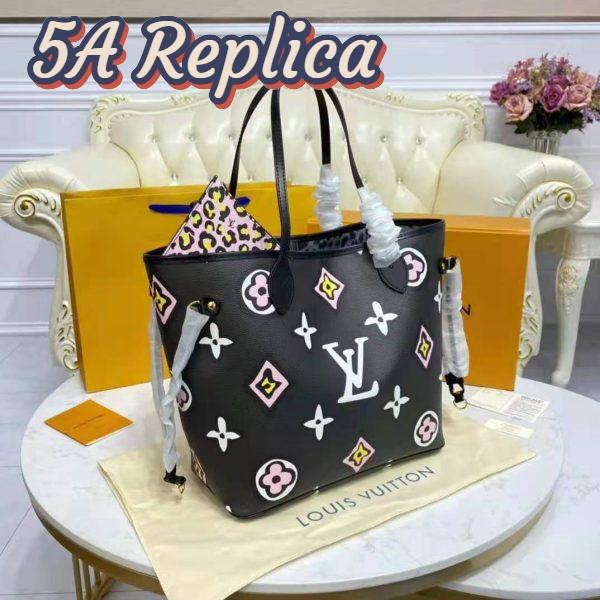 Replica Louis Vuitton LV Women Neverfull MM Tote Black Monogram Coated Canvas Cowhide Leather 8