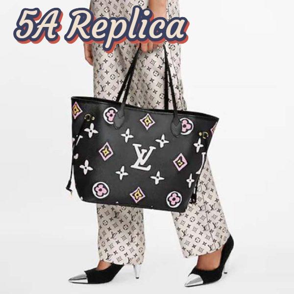 Replica Louis Vuitton LV Women Neverfull MM Tote Black Monogram Coated Canvas Cowhide Leather 18