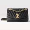 Replica Louis Vuitton LV Women New Wave Chain Bag MM Handbag Black Smooth Cowhide