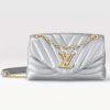 Replica Louis Vuitton LV Women New Wave Chain Bag MM Metallic Gray Quilted Cowhide Leather