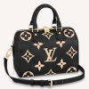 Replica Louis Vuitton LV Women Speedy Bandoulière 25 Handbag Black Beige Embossed Grained Cowhide