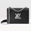 Replica Louis Vuitton LV Women Twist MM Chain Bag Black Epi Grained Cowhide Leather