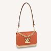 Replica Louis Vuitton LV Women Twist MM Handbag Orange Raffia Smooth Cowhide Leather