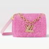 Replica Louis Vuitton LV Women Twist MM Handbag Pink Shearling Smooth Calfskin Leather