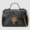 Replica Gucci GG Women GG Marmont Small Top Handle Bag in Black Matelassé Chevron Leather