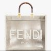 Replica Fendi Women Sunshine Medium White Two-Toned Perforated Leather Shopper