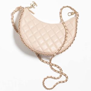 Replica Chanel Women CC Small Hobo Bag Lambskin Shiny Light Gold Metal Ecru 2
