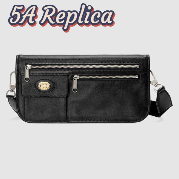 Replica Gucci GG Men Medium Soft Leather Messenger Bag in Soft Black Leather