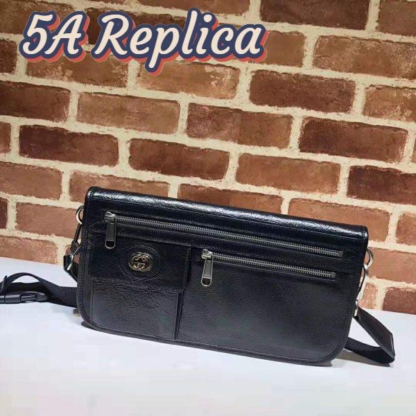 Replica Gucci GG Men Medium Soft Leather Messenger Bag in Soft Black Leather 3