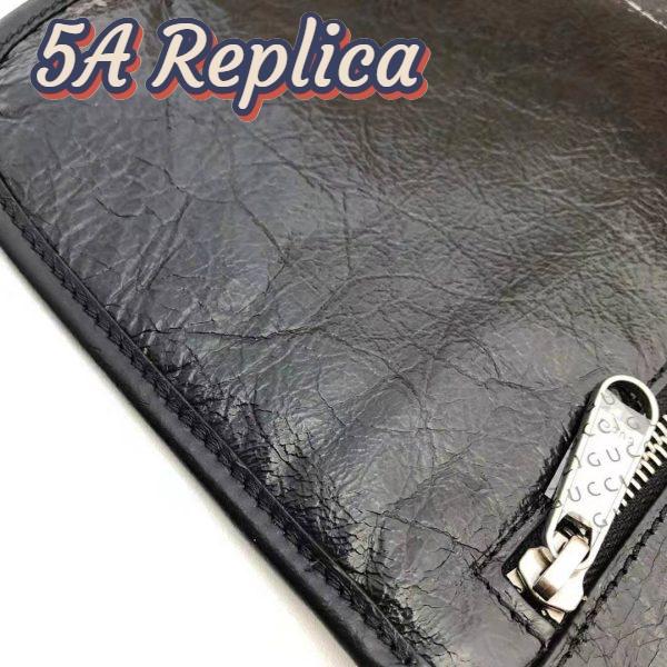 Replica Gucci GG Men Medium Soft Leather Messenger Bag in Soft Black Leather 11