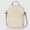 Replica Gucci GG Unisex Embossed Mini Bag White Leather Cotton Linen