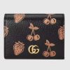 Replica Gucci GG Unisex GG Marmont Berry Card Case Wallet Black Double G