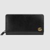 Replica Gucci GG Unisex GG Marmont Leather Zip Around Wallet in Black Leather