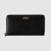 Replica Gucci GG Unisex Leather Zip Around Wallet with Gucci Logo in Black Leather