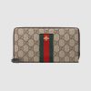 Replica Gucci GG Unisex Web GG Supreme Zip Around Wallet in Beige/Ebony GG Supreme Canvas