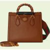 Replica Gucci GG Women Diana Small Tote Bag Double G Brown Cuir Leather