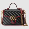 Replica Gucci GG Women GG Marmont Mini Top Handle Bag in Black Diagonal Matelassé Leather