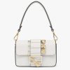 Replica Fendi Women FF Brooch Mini Baguette Fendace White Leather Bag
