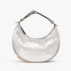 Replica Fendi Women Fendigraphy Small Silver Laminated Leather Bag