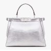 Replica Fendi Women Peekaboo Iconic Medium Silver Mirror-Effect Leather Bag