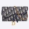 Replica Dior Women Saddle Wallet Blue Dior Oblique Jacquard ‘D’ Stirrup